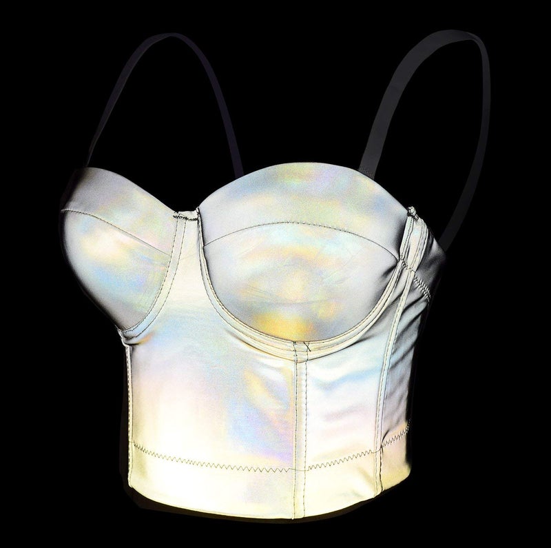 ELLACCI Reflective Metallic Bustier Crop Top Punk Club Party Women's Corset Top Bra Large - Image 2